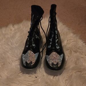 Cape Robbin Black Rhinestone Lace-Up Boots